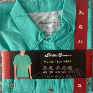 Eddie Bauer lightweight Men's starling Turquoise Woven Tech collar Shirt size XL